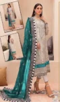Gulaal Iconic Wedding Collection organza embroidered 3-piece unstitched suit with handwork front, embroidered daman patches, embellished sleeves, lace dupatta, and malai trouser – Pakistani luxury fashion 2025