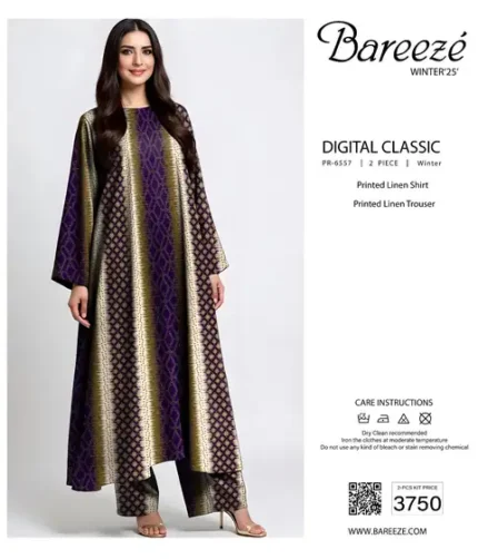 Bareeze Winter Collection Linen 3Pc unstitched suit with printed shirt and trouser – 09 designs, Pakistani women’s winter wear 2025.