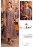 Asim Jofa chiffon unstitched suit with zari, thread, and sequence embroidery and malai trouser – premium Pakistani clothing 2025.