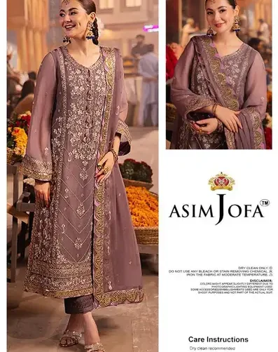 Asim Jofa chiffon unstitched suit with zari, thread, and sequence embroidery and malai trouser – premium Pakistani clothing 2025.