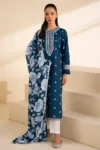 CrossStitch premium Dhank unstitched suit with heavy embroidered neckline, front, sleeves, border and digital printed shawl.