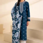 CrossStitch premium Dhank unstitched suit with heavy embroidered neckline, front, sleeves, border and digital printed shawl.