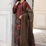 Baroque premium Dhank unstitched 3-piece suit with heavy embroidery and digital printed shawl.