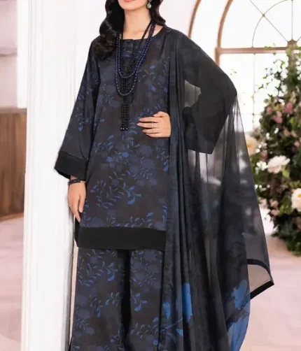 Afsahana Dhank 3-piece unstitched suit with heavy embroidery and digital printed shawl.
