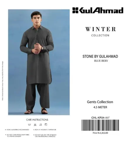 Gul Ahmed men’s Blue Berry unstitched suit – 4 meters shirt and trouser fabric in 10 color variations.