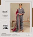 Nishat karandi 3-piece unstitched suit with printed shirt, trouser, and dupatta in multiple winter designs.