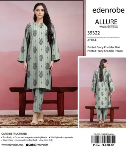 Edenrobe Allure Khaddar 2-piece unstitched shirt and trouser in printed fancy fabric – winter wear 2025.