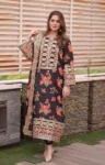 Aneela linen 3-piece unstitched suit with embroidered patches and digital printed dupatta.