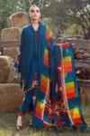 Maria B Premium Edition 3-piece Dhank unstitched suit with embroidery and digital printed shawl.