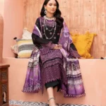 Adanas Libas Dhanak embroidered unstitched 3-piece suit with wool digital print shawl, perfect for winter fashion 2025.