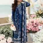 Qalamkar 3-piece pure Dhanak embroidered unstitched suit with lace-detailed shawl and plain trouser, winter luxury edition 2025.