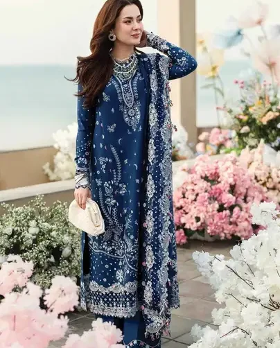 Qalamkar 3-piece pure Dhanak embroidered unstitched suit with lace-detailed shawl and plain trouser, winter luxury edition 2025.