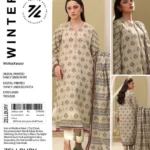 ZELLBURY 3-piece unstitched fancy linen suit with printed shirt, printed dupatta, and dyed trouser, premium winter collection 2025.
