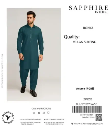 Sapphire Mens 4-meter unstitched melan suiting fabric, premium quality men’s winter collection 2025.