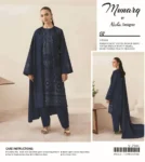 Munarq by Nisha embroidered 3-piece unstitched suit with shirt, fancy shawl dupatta, and trouser, premium winter collection 2025.