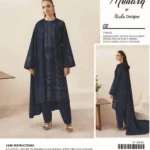 Munarq by Nisha embroidered 3-piece unstitched suit with shirt, fancy shawl dupatta, and trouser, premium winter collection 2025.