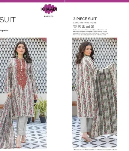 Khaadi 3-piece unstitched khaddar suit with printed shirt, plain trouser, and printed dupatta, premium winter collection 2025.