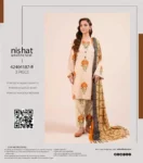 Nishat 3-piece unstitched fancy khaddar suit with printed shirt, dupatta, and trouser, premium winter collection 2025.