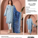 Edenrobe 3-piece unstitched digital printed linen suit with shirt, dupatta, and dyed trouser, premium winter collection 2025.