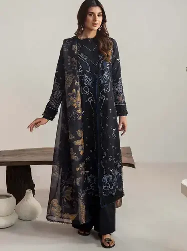 Neeshay Airjet Dhanak embroidered 3-piece unstitched winter suit with printed twill wool shawl and plain trouser, 2025 collection.