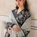 Baroque Dhanak Edition 3-piece embroidered and digital printed suit with shawl and trouser from the 2025 winter collection.