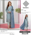 Taana Baana unstitched 3-piece fancy khaddar embroidered suit with printed dupatta and dyed trouser, premium winter wear 2025.