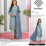 Taana Baana unstitched 3-piece fancy khaddar embroidered suit with printed dupatta and dyed trouser, premium winter wear 2025.