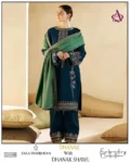 Bareeze luxury unstitched Dhanak embroidered suit with printed shawl and plain trouser, winter collection 2025.