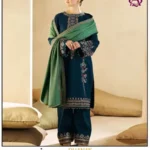 Bareeze luxury unstitched Dhanak embroidered suit with printed shawl and plain trouser, winter collection 2025.