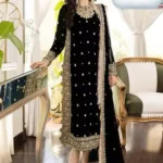 Asim Jofa luxury chiffon embroidered 3-piece suit with sequin detailing, embroidered dupatta, and Malai trouser from 2025 collection.