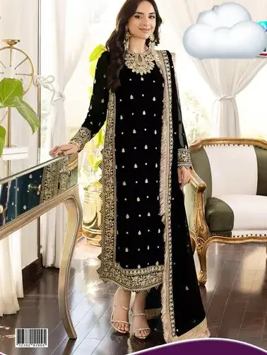 Asim Jofa luxury chiffon embroidered 3-piece suit with sequin detailing, embroidered dupatta, and Malai trouser from 2025 collection.