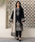 Baroque unstitched Dhanak suit with embroidered neckline, border, and sleeves, paired with a digital printed Dhanak dupatta from the 2025 winter collection.
