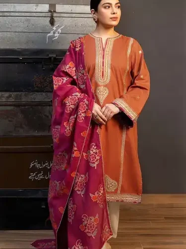 Zara Shah Jahan luxury embroidered 3-piece suit in Airjet Dhanak fabric, featuring heavy embroidery and digital woolen shawl for winter 2025.