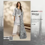 Alkaram Studio 3-piece unstitched printed fancy linen suit with dyed trouser and printed dupatta from the 2025 winter collection.