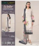Limelight printed fancy linen unstitched 3-piece winter suit with dyed trouser and printed dupatta – Winter Collection 2025.