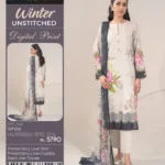Limelight printed fancy linen unstitched 3-piece winter suit with dyed trouser and printed dupatta – Winter Collection 2025.