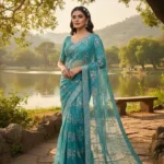 SSC soft net fully heavy embroidered saree with sequence work, 7.5-meter fabric – Saree Collection 2025.