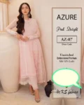 : Azure embroidered organza suit with adda work, cutwork border dupatta, and plain malaai trouser – 2025 collection.