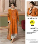 MARIA.B 3-piece unstitched embroidered linen suit with digital print shirt, wool shawl dupatta, and self trouser, premium winter collection 2025.
