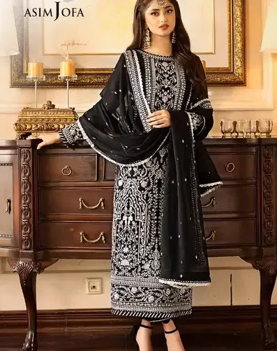 Asim Jofa Jhilmil Chiffon Heavy Spengle Embroidered 3PC | SheraziShoppingCenter