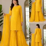 Wedding 3 Piece Chiffon Garara Dress with 9MM Sequence Embroidery | SheraziShoppingCenter