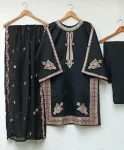Embroidered Shamoz Silk 3 Piece Suit with Chiffon Dupatta | SheraziShoppingCenter