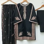 Embroidered Shamoz Silk 3 Piece Suit with Chiffon Dupatta | SheraziShoppingCenter
