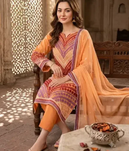 Maria B Style Chikankari Jaal Lawn 3 Piece Suit with Chiffon Cut Work Dupatta