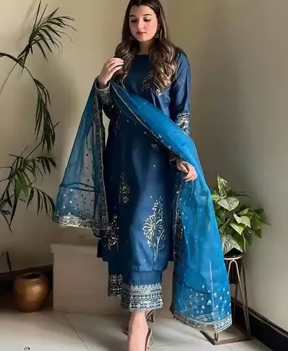 Laam Silk 3 Piece Digital Printed Embroidered Suit with Organza Dupatta | SheraziShoppingCenter