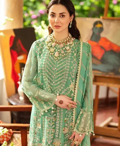 Afrozeh Shenhai Chiffon Wedding Collection Heavy Embroidered 3 Piece Suit