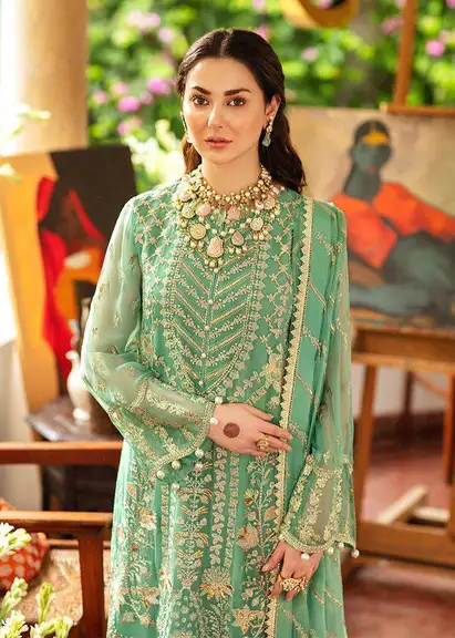 Afrozeh Shenhai Chiffon Wedding Collection | Heavy Embroidered 3 Piece Suit Afrozeh Shenhai Chiffon Wedding Collection Heavy Embroidered 3 Piece Suit