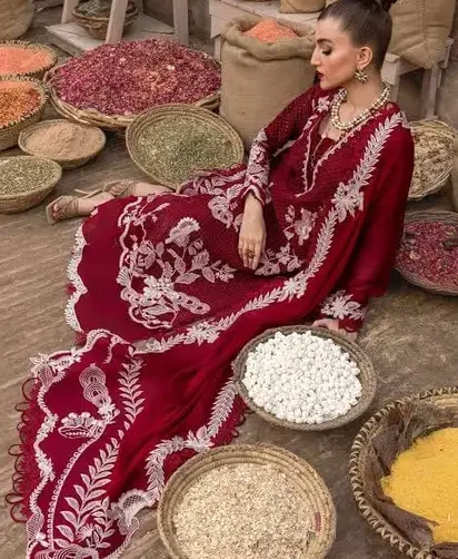 Maria B Chikankari Embroidered Lawn 3 Piece Suit with Chiffon Dupatta
