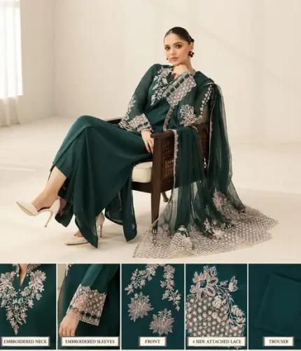 Baroque Luxury Chiffon Festive 3 Piece Embroidered Suit 2026