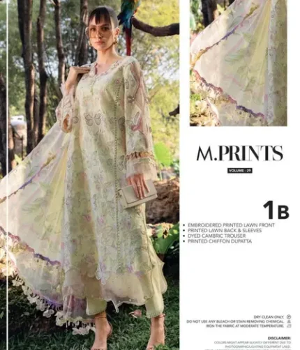 Maria B Butterfly Embroidered Lawn 3 Piece Suit with Chiffon Dupatta